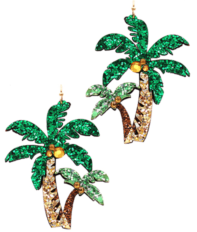 Glitter Palm Tree Leather Earrings