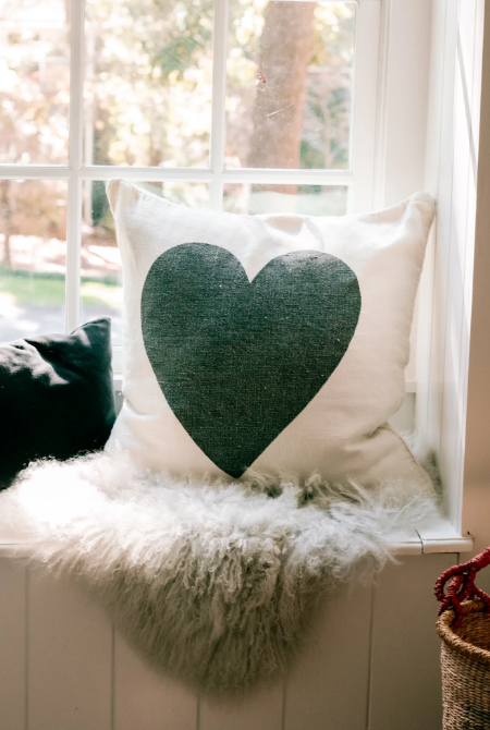 Black Heart on Linen Pillow