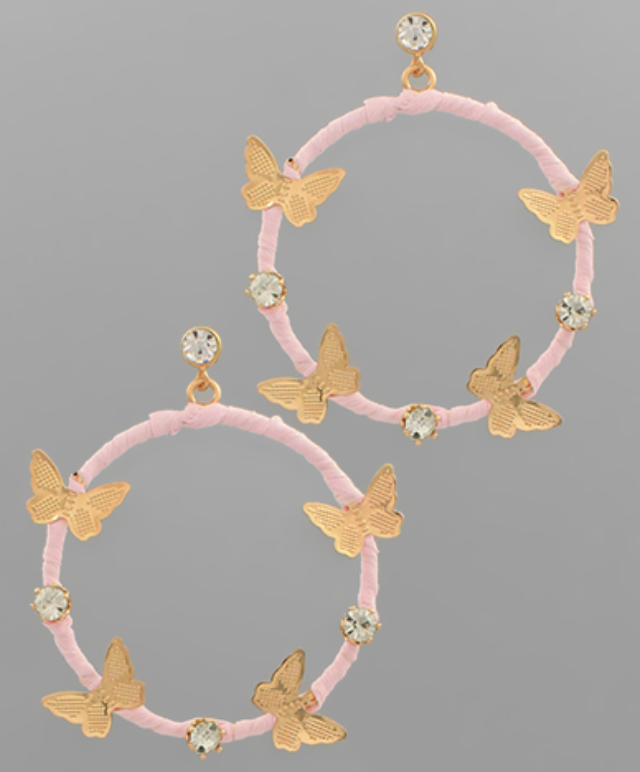 Butterfly & Wrapped Raffia Circle Earrings