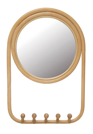 Rattan Mirror with Hooks