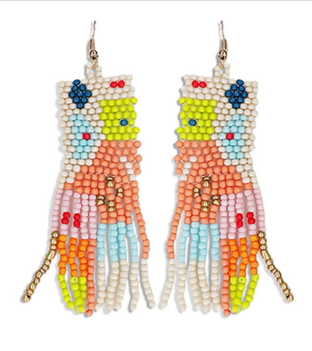 Seed Beads Rectangle Fringe Earrings