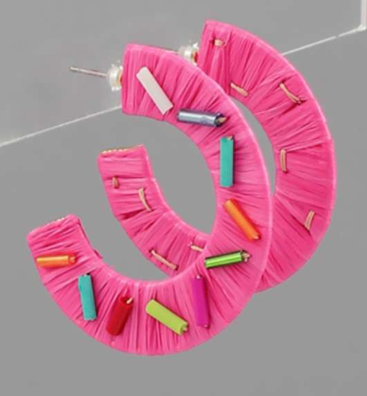 Wrapped Color Raffia Hoops