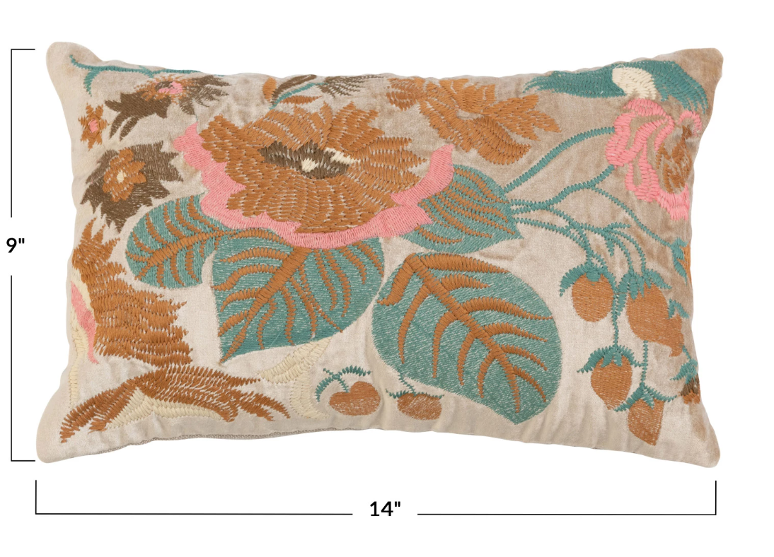 Velvet Floral Lumbar Pillow
