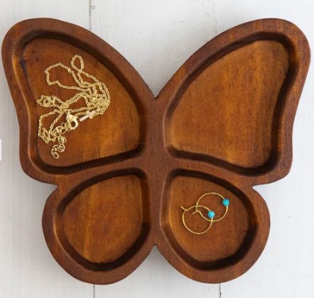 Carved Wood Trinket Dish - Butterfly