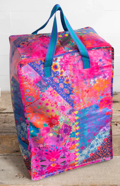 XL Backpack Tote Bag - Washed Black Rose Patchwork
