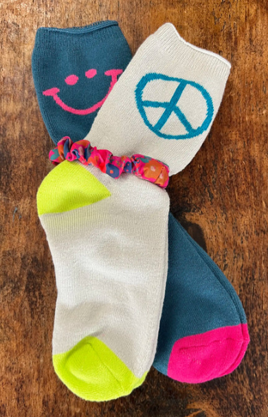 Roll Top Sock Set - Peace Smiley