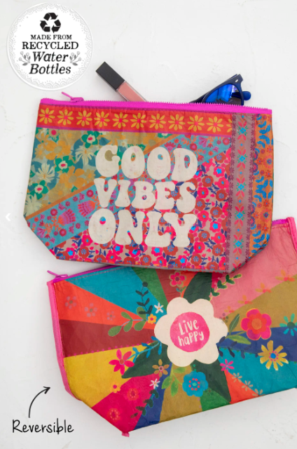 Reversible Recycled Zip Pouch - Good Vibes Only