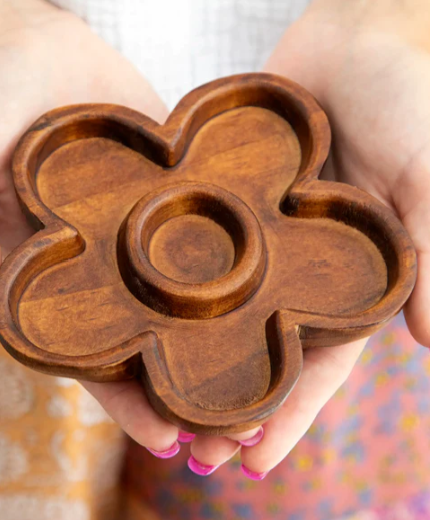 Carved Wood Trinket Dish - Flower