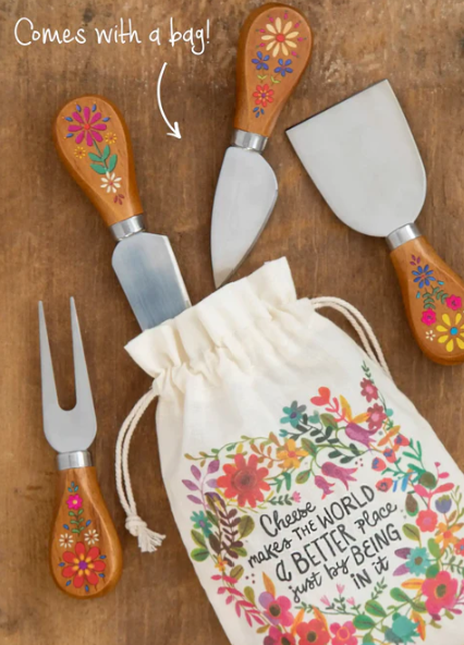 Folk Floral Cheese Knives, Set of 4