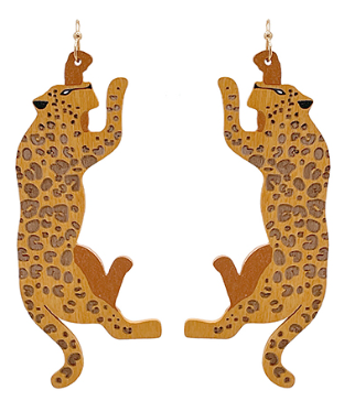 Wooden Leopard Earrings