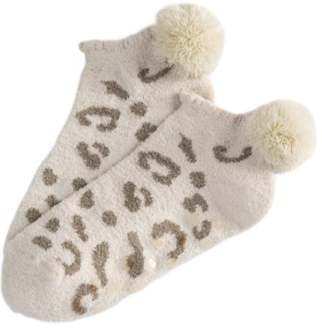 Ari Leopard Home Socks, Taupe