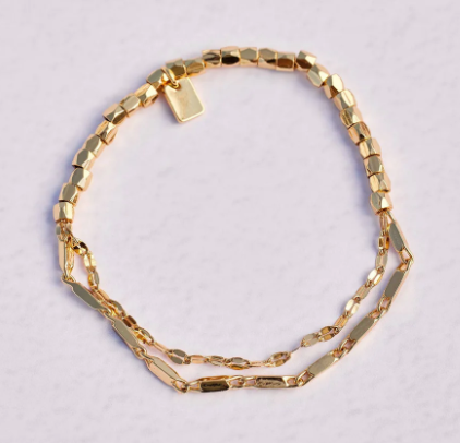 Gold Metal Bead & Chain Stretch Bracelet