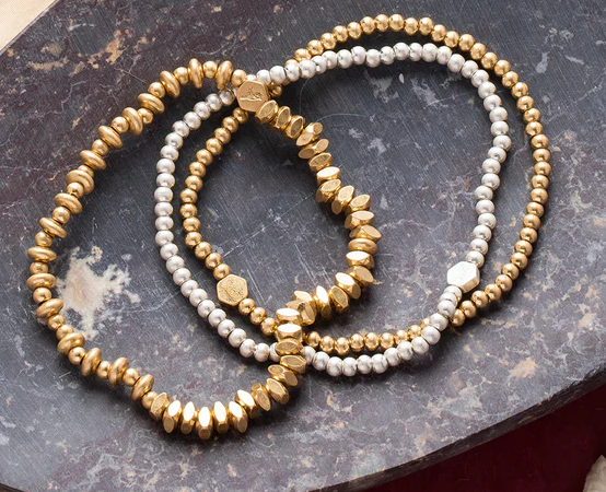 Mini Metal Stacking Bracelet - Mixed Silver Beads