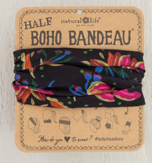 Half Boho Bandeau Headband - Tropical Floral Black
