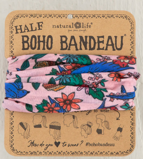 Half Boho Bandeau Headband - Swallows Light Pink