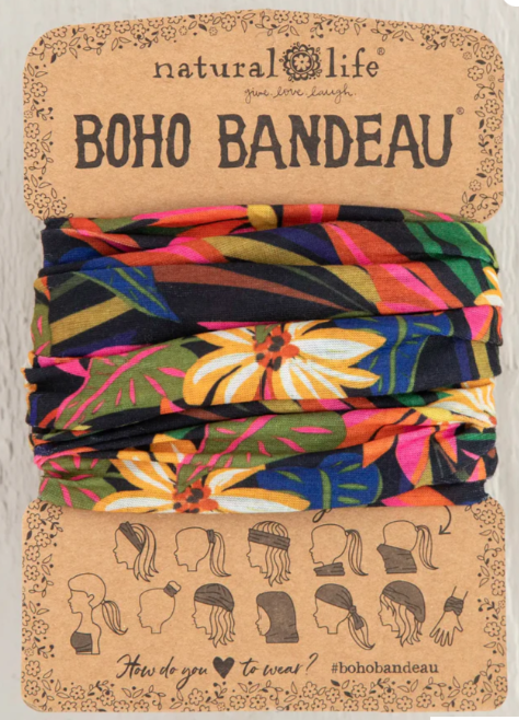 Full Boho Bandeau Headband - Black Tropical