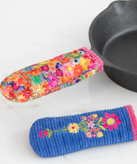 Cook Happy Pot Handle Cover, Set of 2 - Blue Folk Flower Patchwork