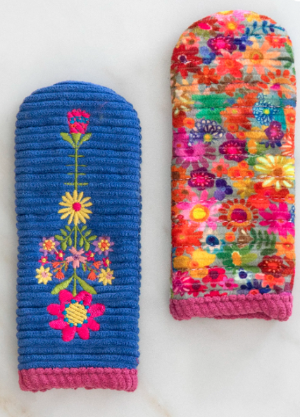 Cook Happy Pot Handle Cover, Set of 2 - Blue Folk Flower Patchwork