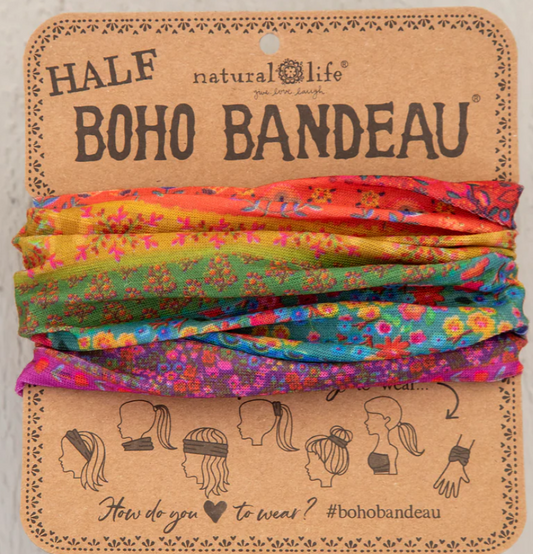 Half Boho Bandeau Headband - Rainbow Border