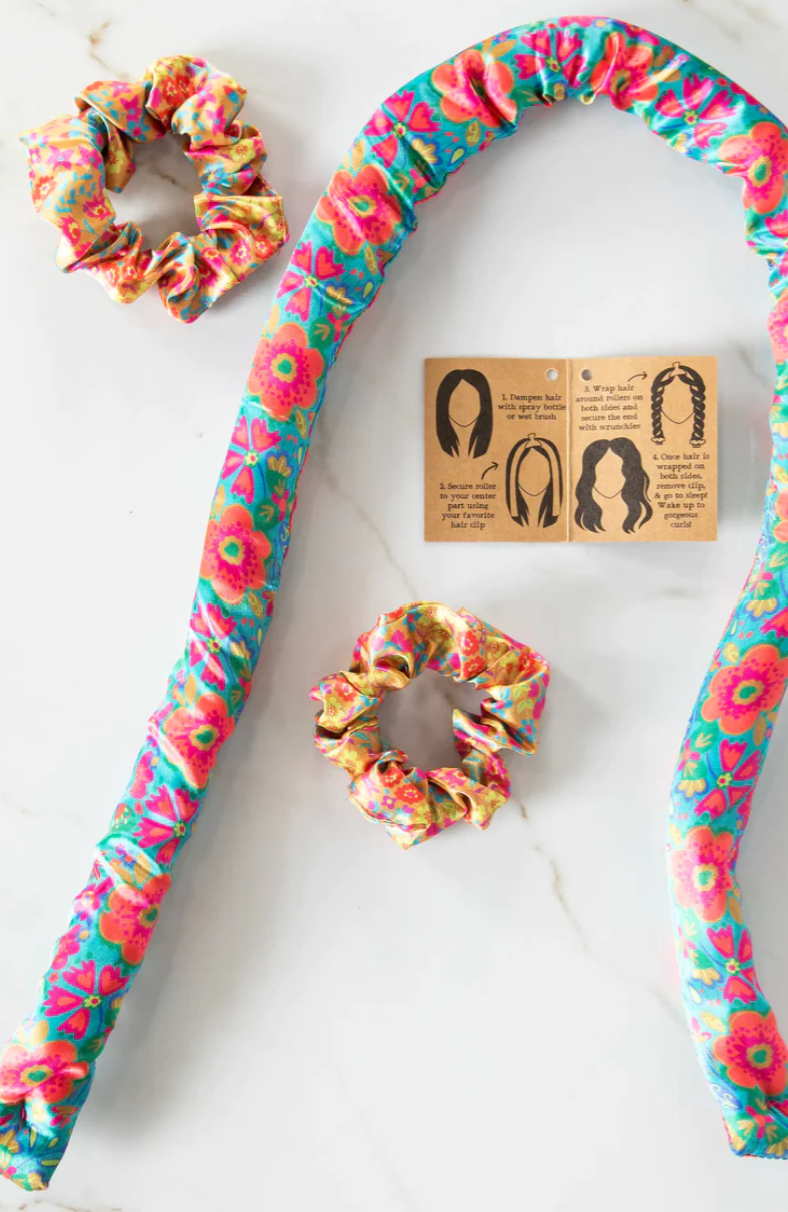 Heatless Hair Curler - Teal Floral
