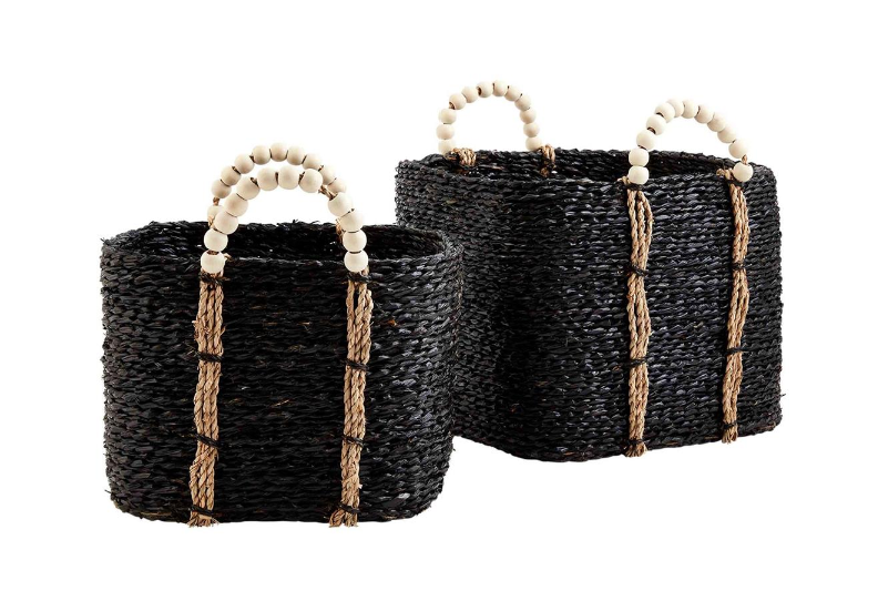 Beaded Handle Black Baskets