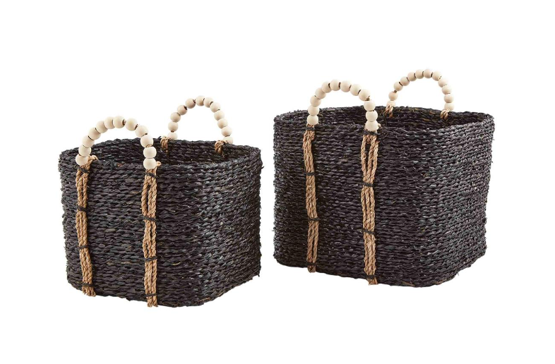 Beaded Handle Black Baskets