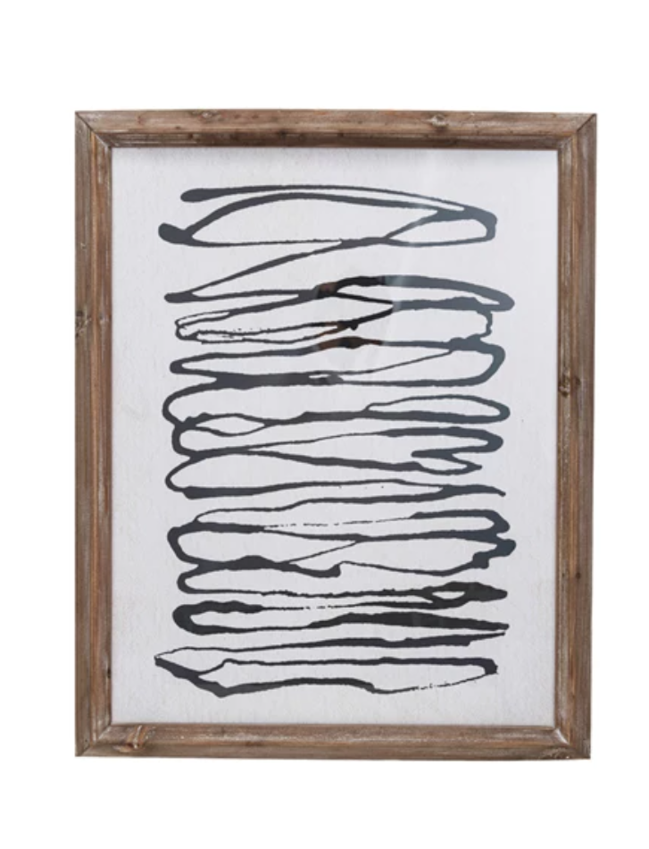Wood Framed Abstract Line Wall Art