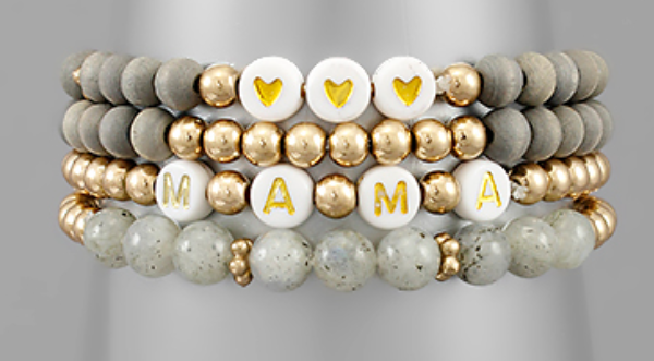 MAMA & Heart Multi Bead Bracelet