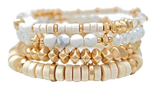 4 Row Heishi & Stone Beads Bracelet