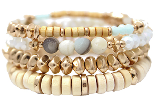 4 Row Heishi & Stone Beads Bracelet