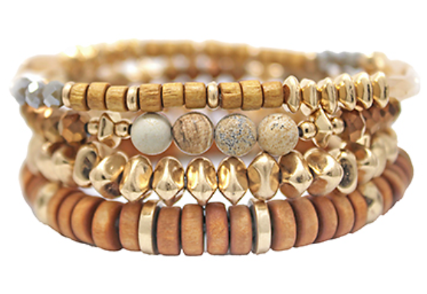 4 Row Heishi & Stone Beads Bracelet