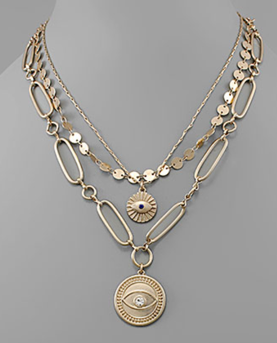 Evil Eye Coin 3 Layer Necklace-Worn Gold