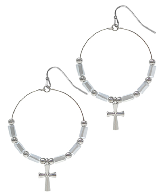 Glass Beaded Circle & Cross Dangle Earrings