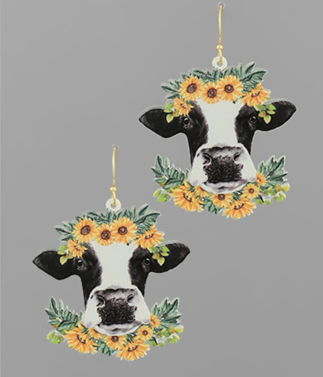 Cow Face & Flower Drop Earrings