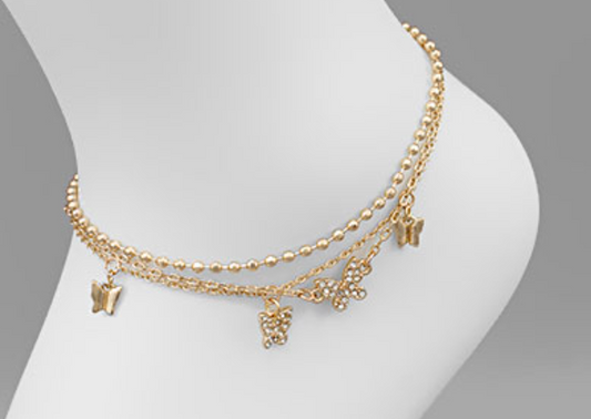 Butterfly Charm 3 Layer Anklet