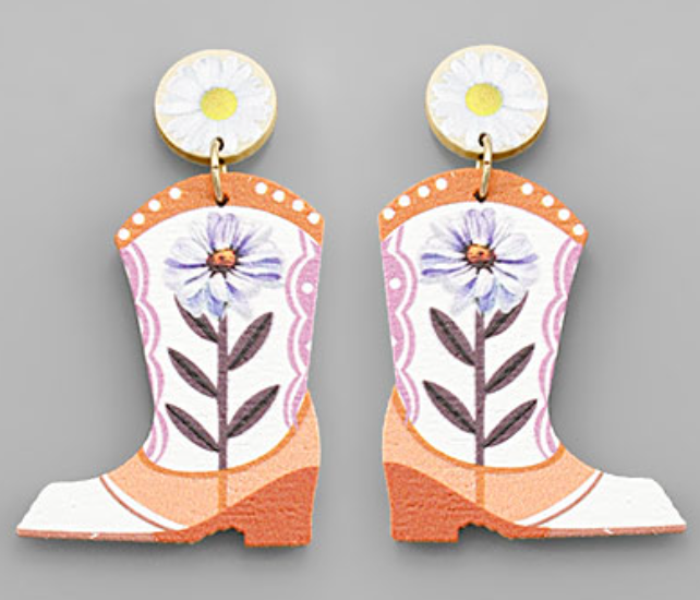Printed Cowgirl Boot Earrings