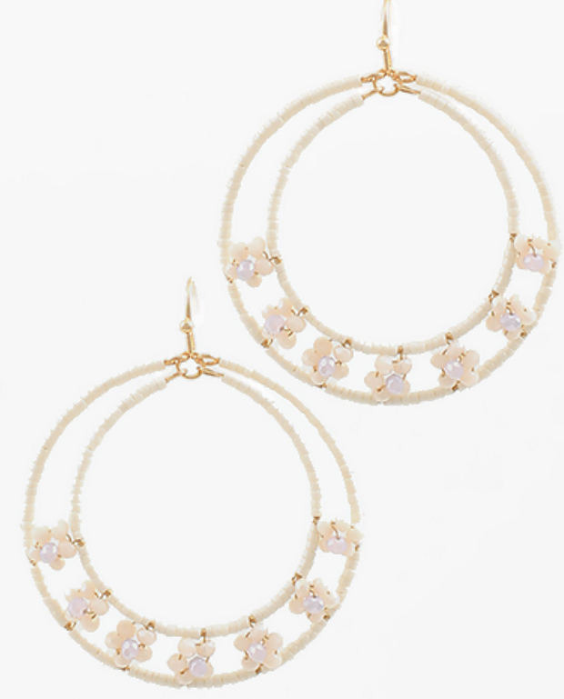 Beaded Flower & Double Circle Earrings