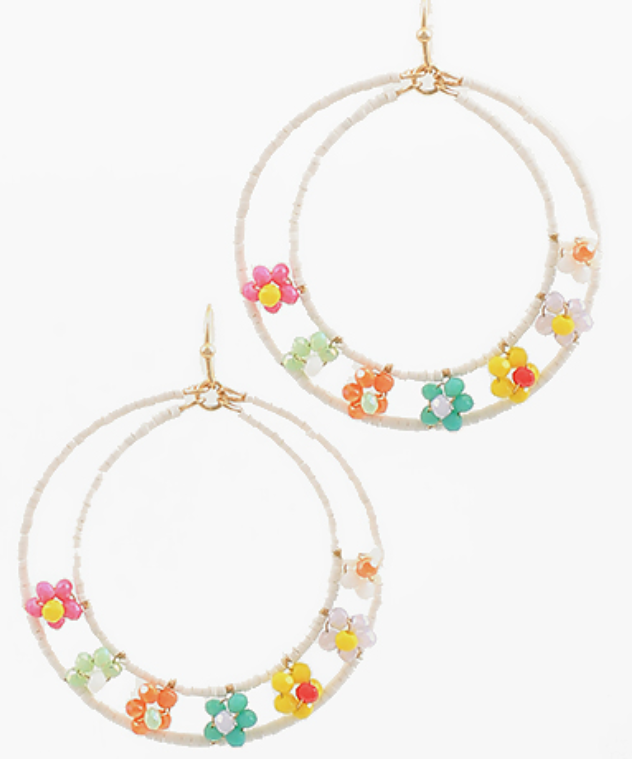 Beaded Flower & Double Circle Earrings