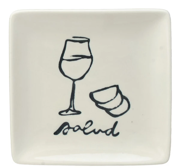 Wine Art & Word Stoneware Dish