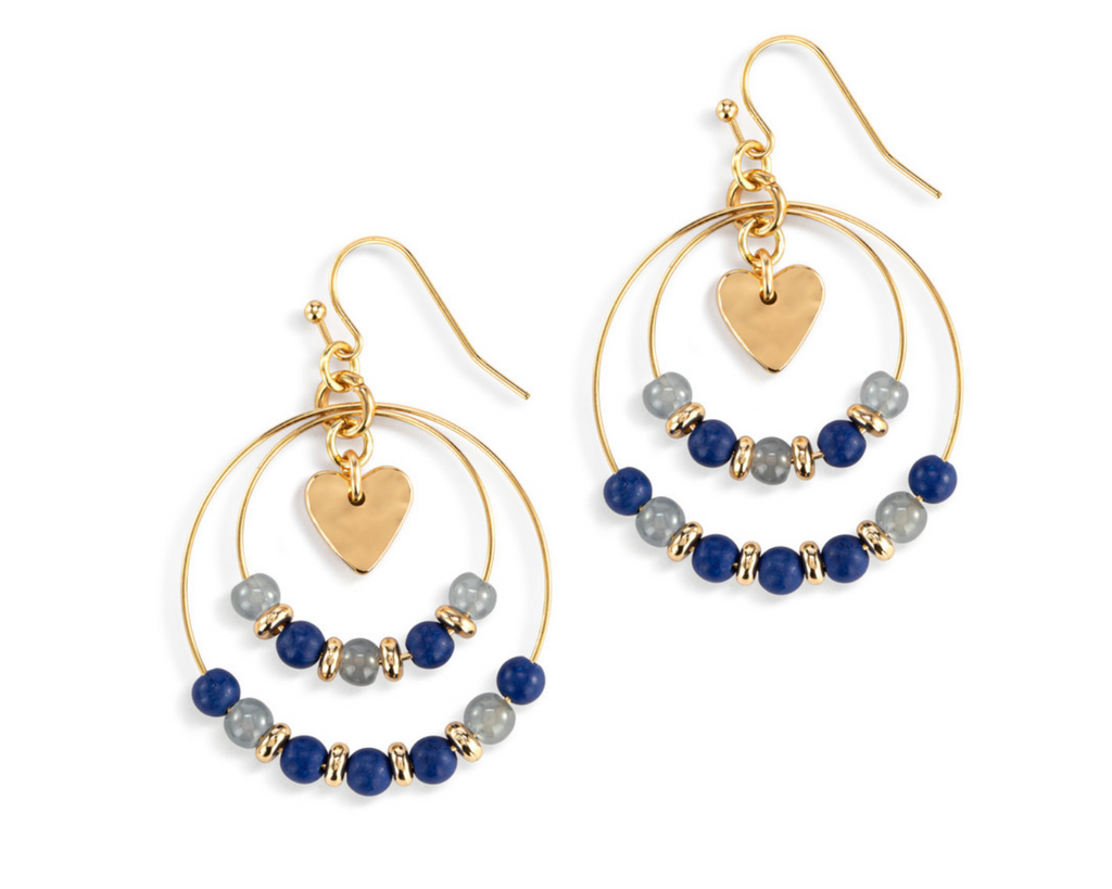 Beaded Love Earrings - Indigo