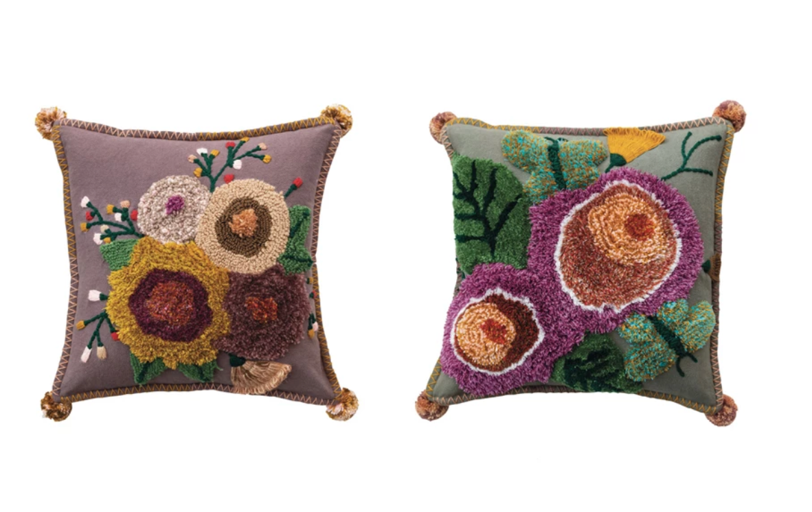 Cotton Tufted Floral Square Pillows