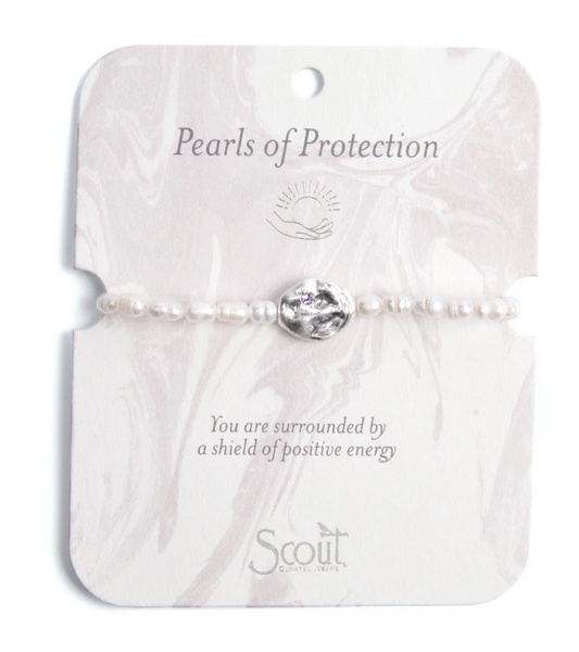Pearl Affirmation Bracelet - Protection/Silver