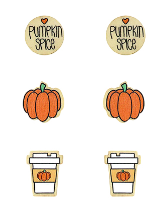 Set of 3 Thanksgiving Wood Print Earrings