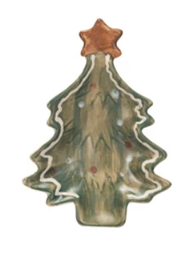 Hand-Painted Stoneware Christmas Tree Dish