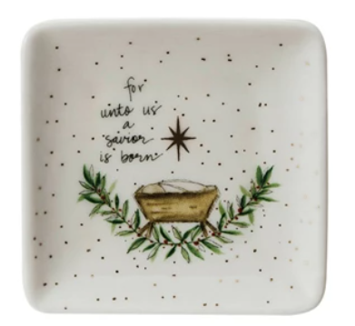 Christmas Stoneware Dish w/ Gold Electroplating