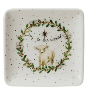 Christmas Stoneware Dish w/ Gold Electroplating