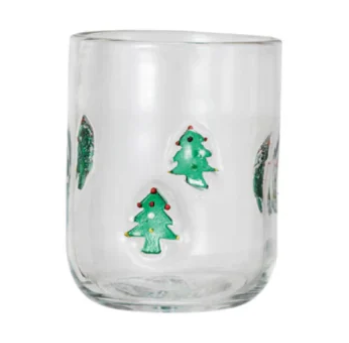 Drinking Glass w/ Embedded Holiday Icon Pattern