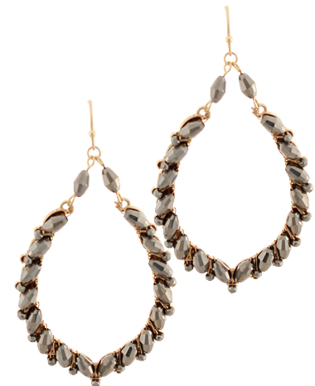 Decorated Oval Stone Drop Earrings