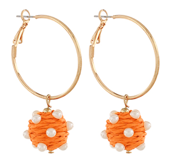 Ring & Wrapped Raffia Ball w/Pearl Earrings