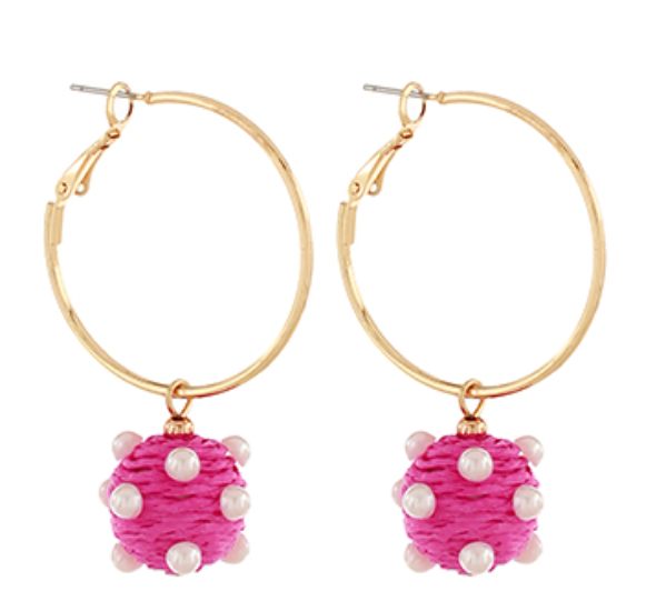 Ring & Wrapped Raffia Ball w/Pearl Earrings
